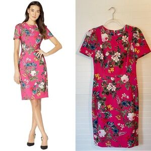 Calvin Klein Pink Floral Puff Sleeve Sheath Dress NWOT Size 6 Knee Length